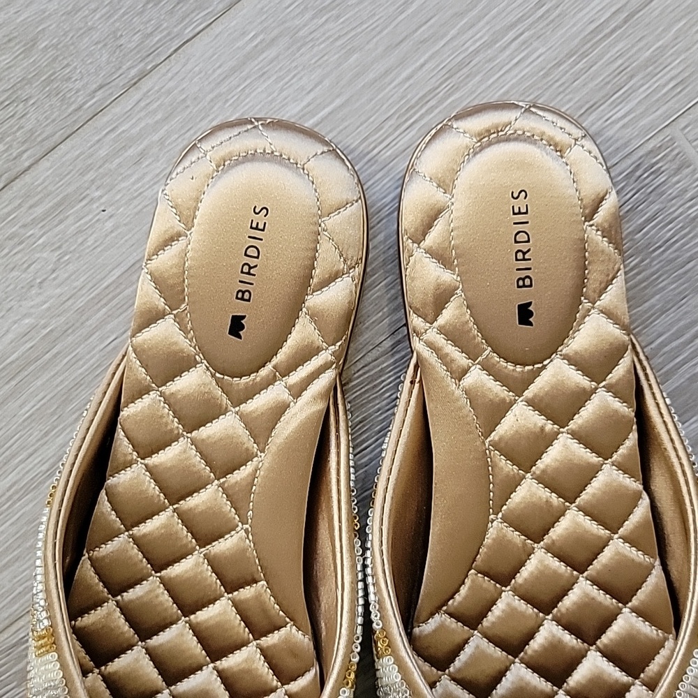 NEW Birdies The Swan Limited Color Champagne Chevron Mules Size 5.5 - Picture 2 of 8